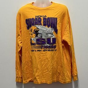Vintage 2004 Nokia Sugar Bowl LSU Tigers Long Sleeve Yellow Shirt Size XXL